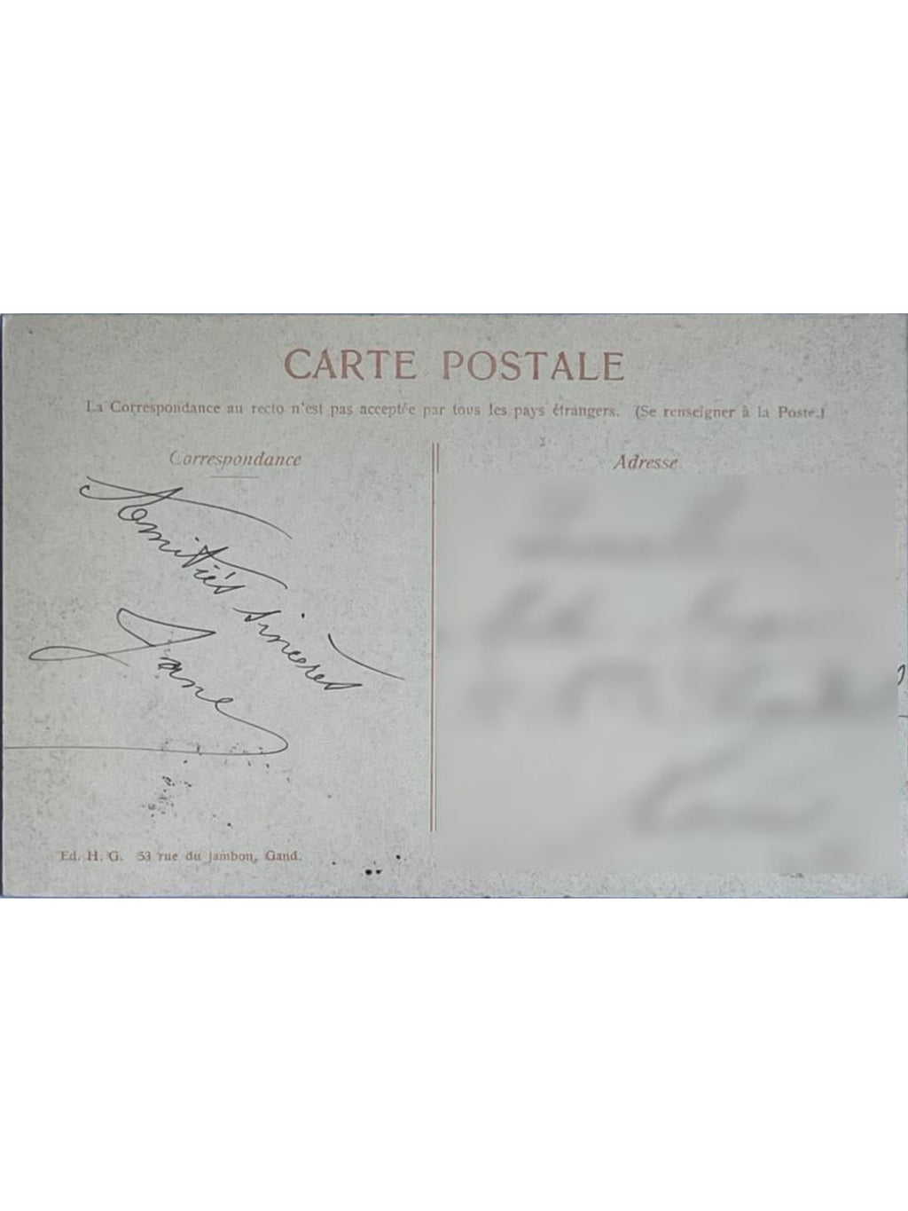 Verso de la carte postale