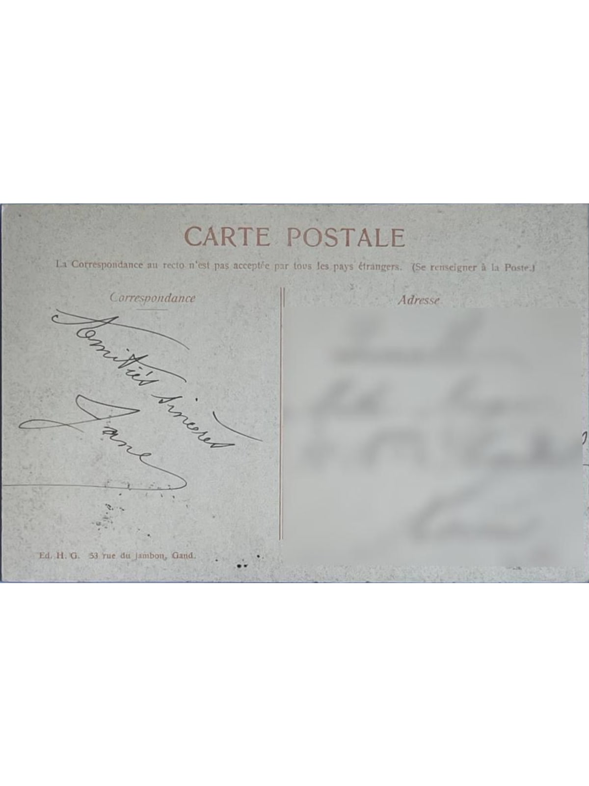 Verso de la carte postale