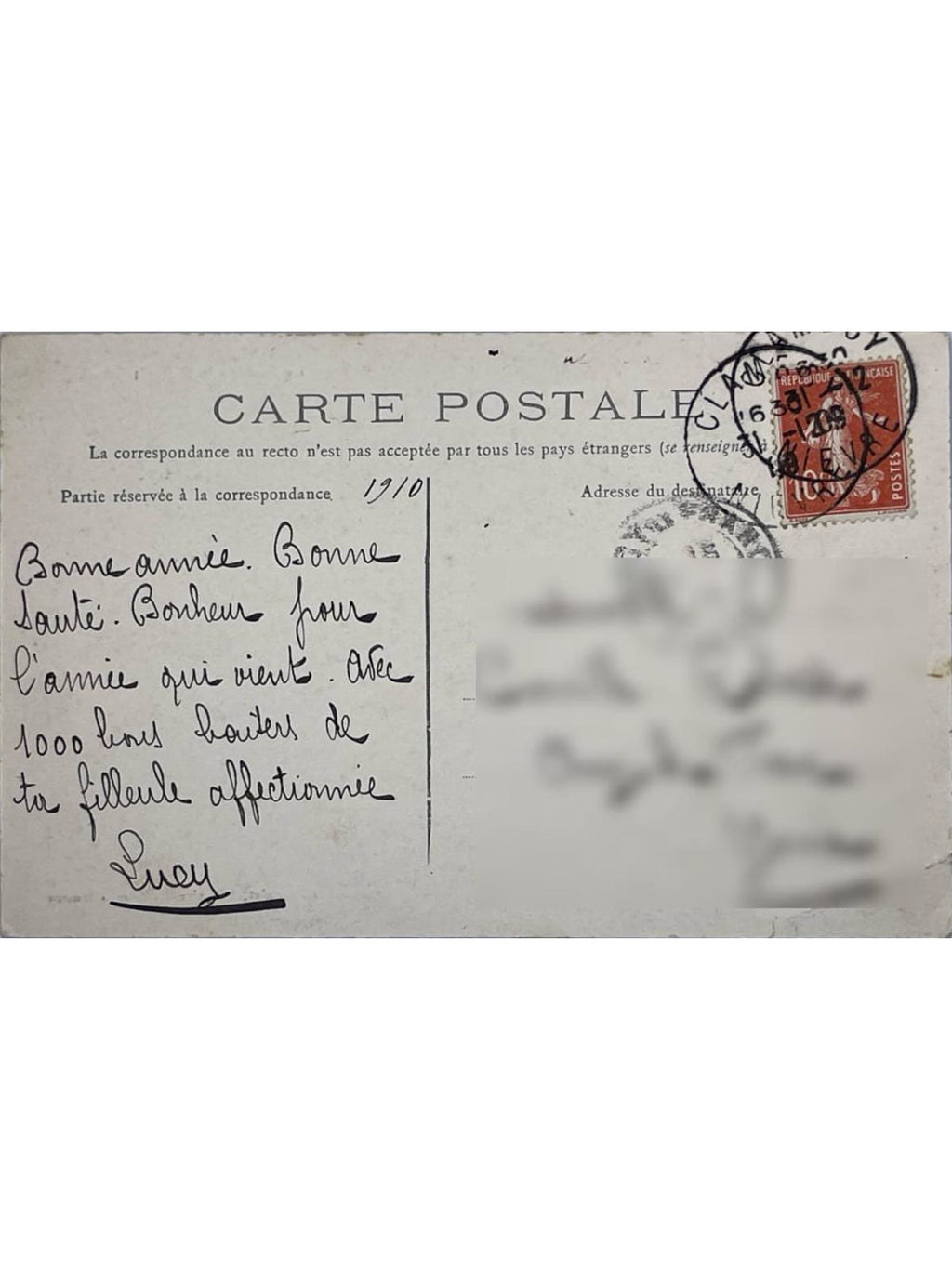 Verso de la carte postale