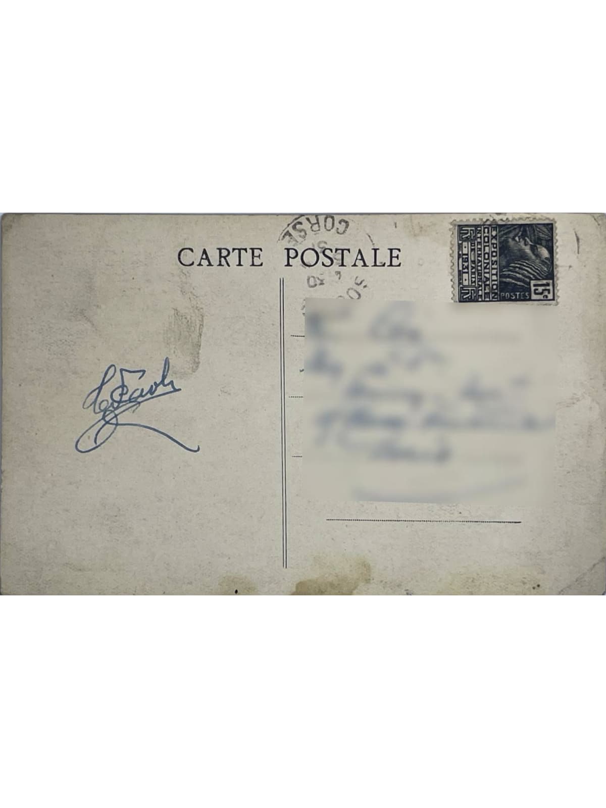 Verso de la carte postale