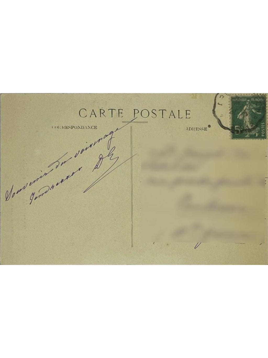 Verso de la carte postale