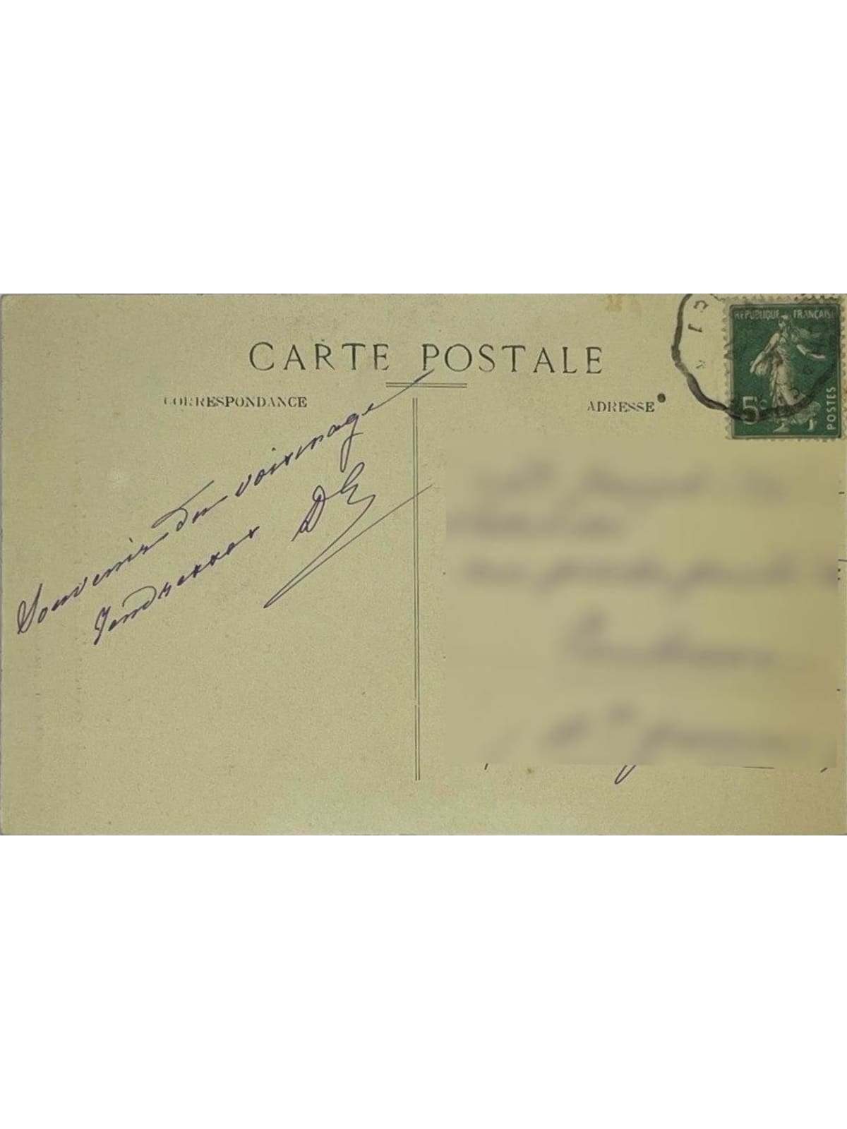 Verso de la carte postale