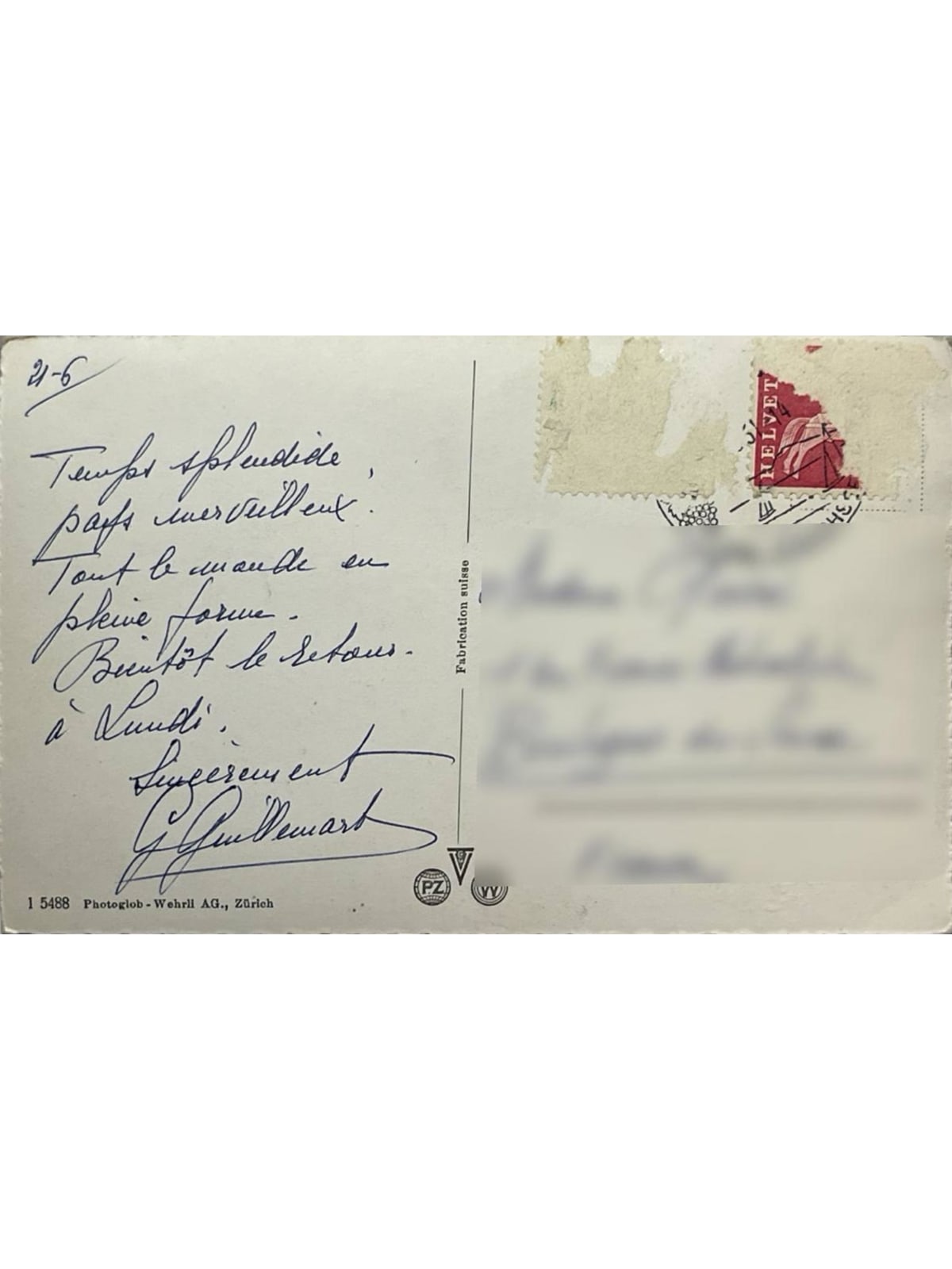 Verso de la carte postale
