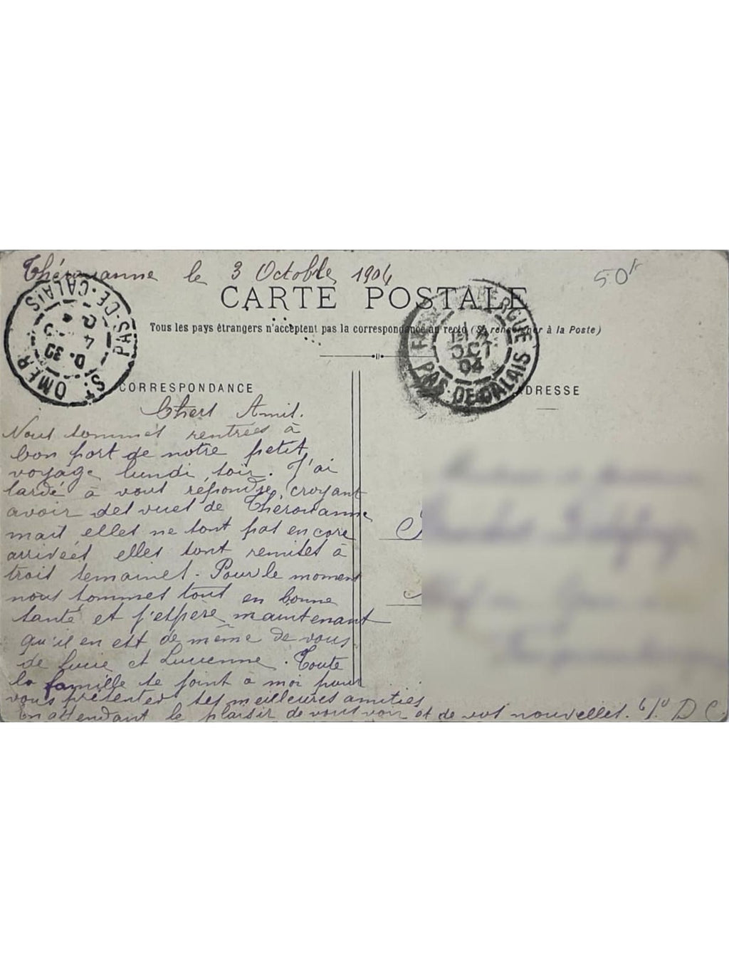 Verso de la carte postale