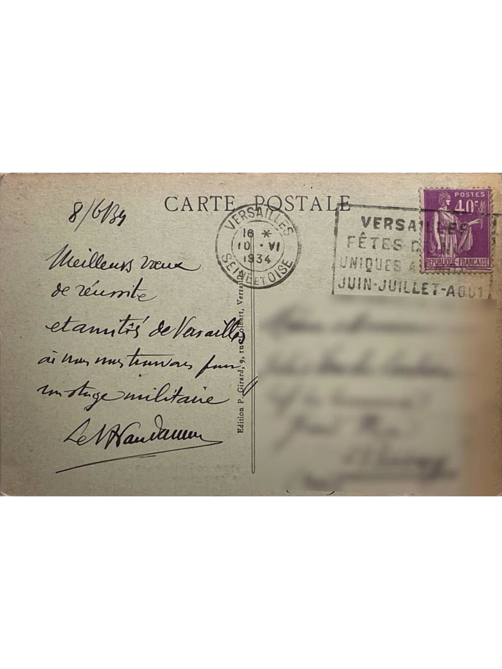 Verso de la carte postale