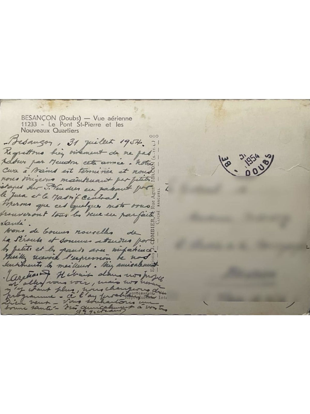 Verso de la carte postale