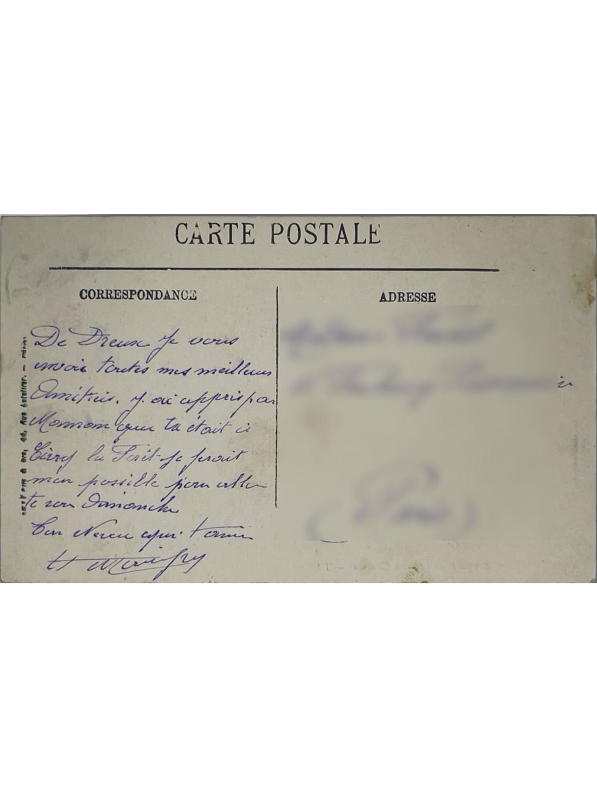 Verso de la carte postale