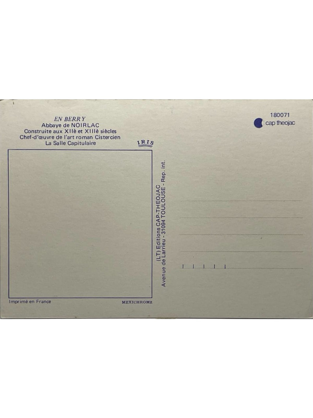 Verso de la carte postale
