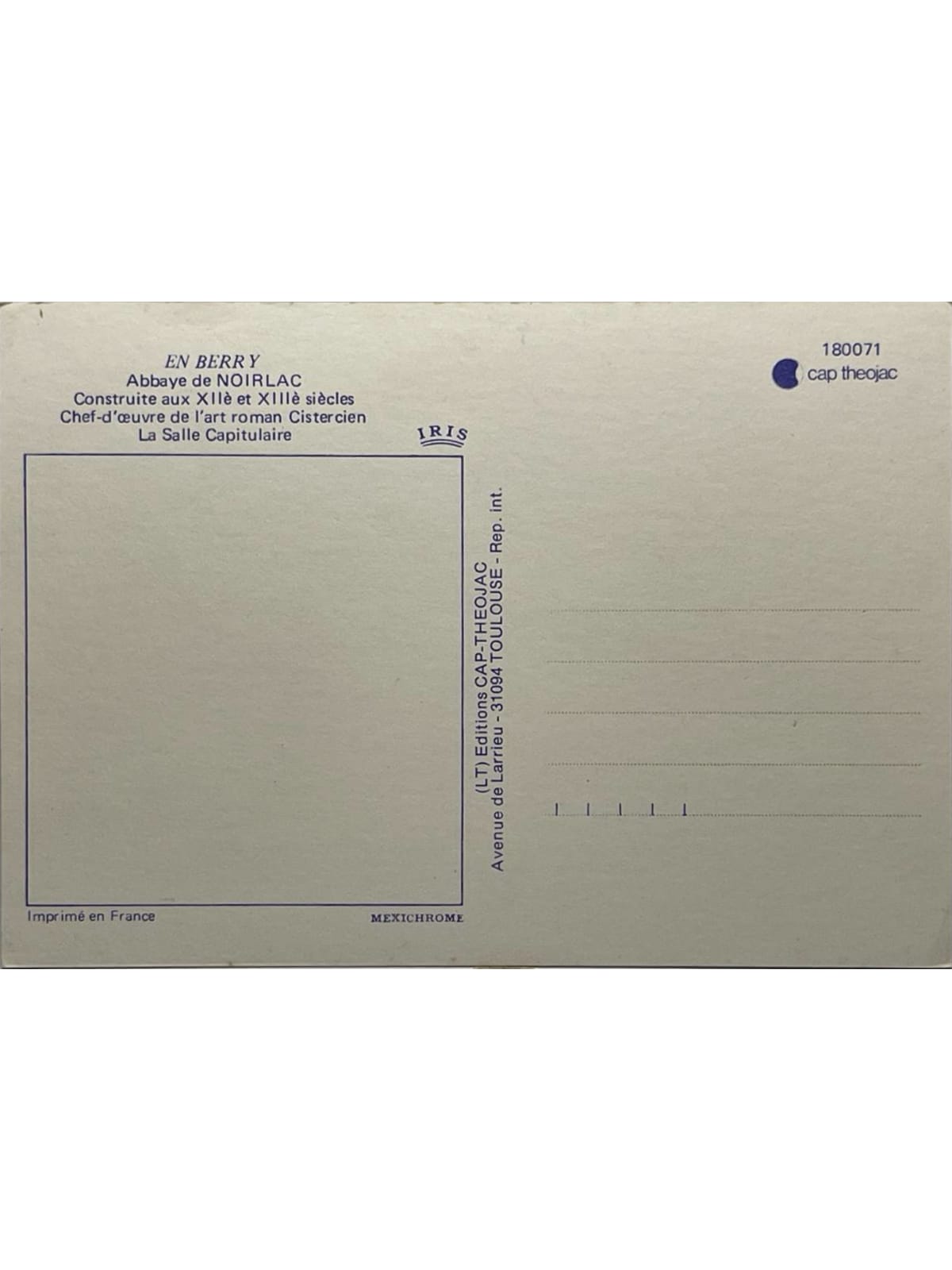 Verso de la carte postale