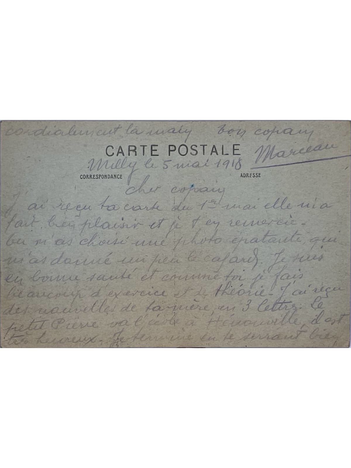 Verso de la carte postale