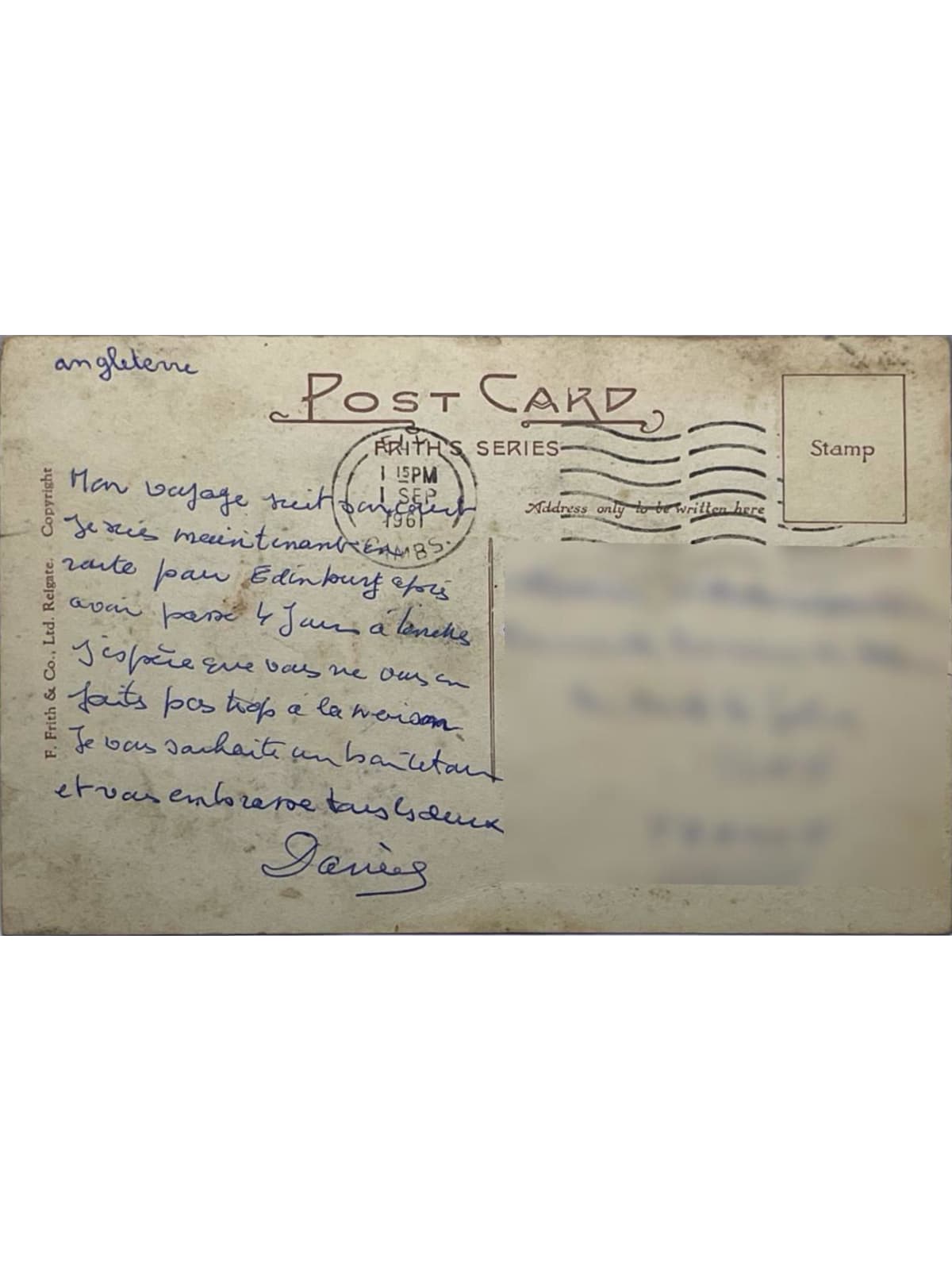 Verso de la carte postale