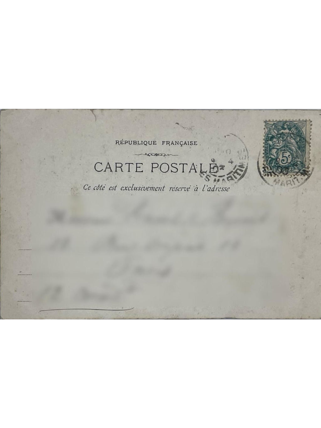 Verso de la carte postale