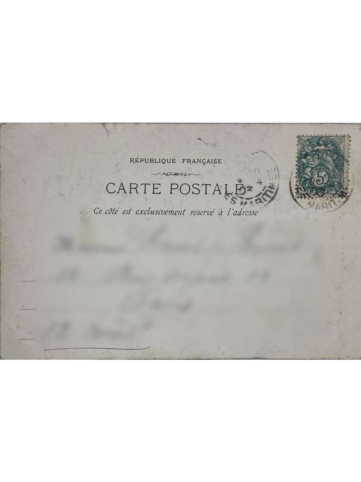 Verso de la carte postale