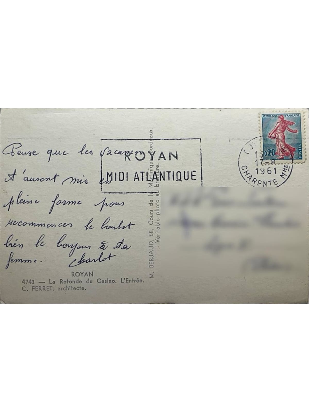 Verso de la carte postale