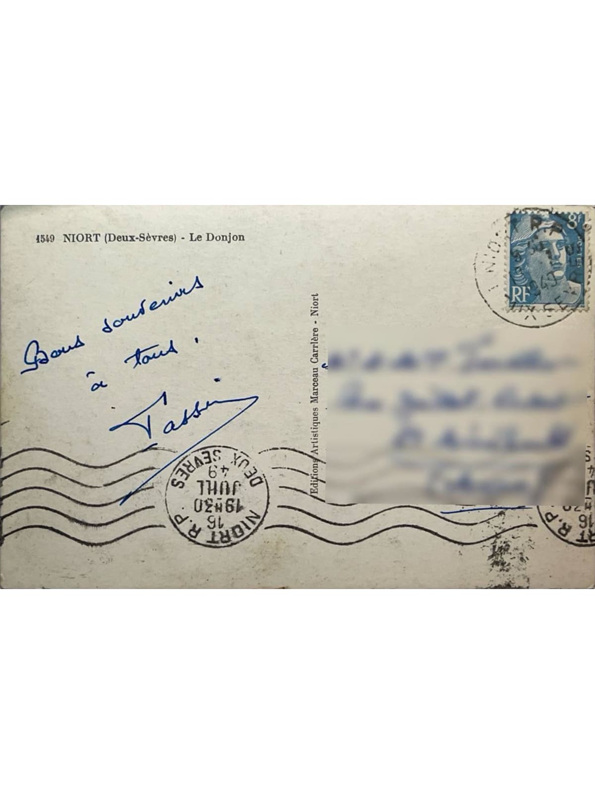 Verso de la carte postale
