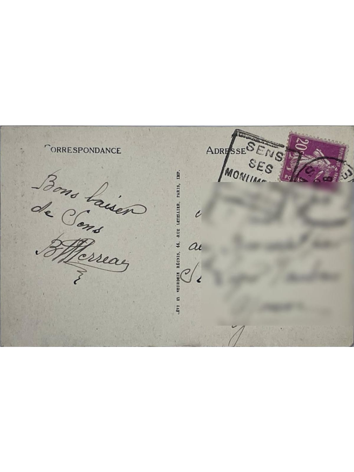 Verso de la carte postale
