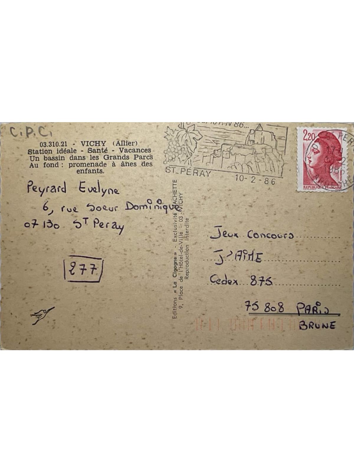 Verso de la carte postale