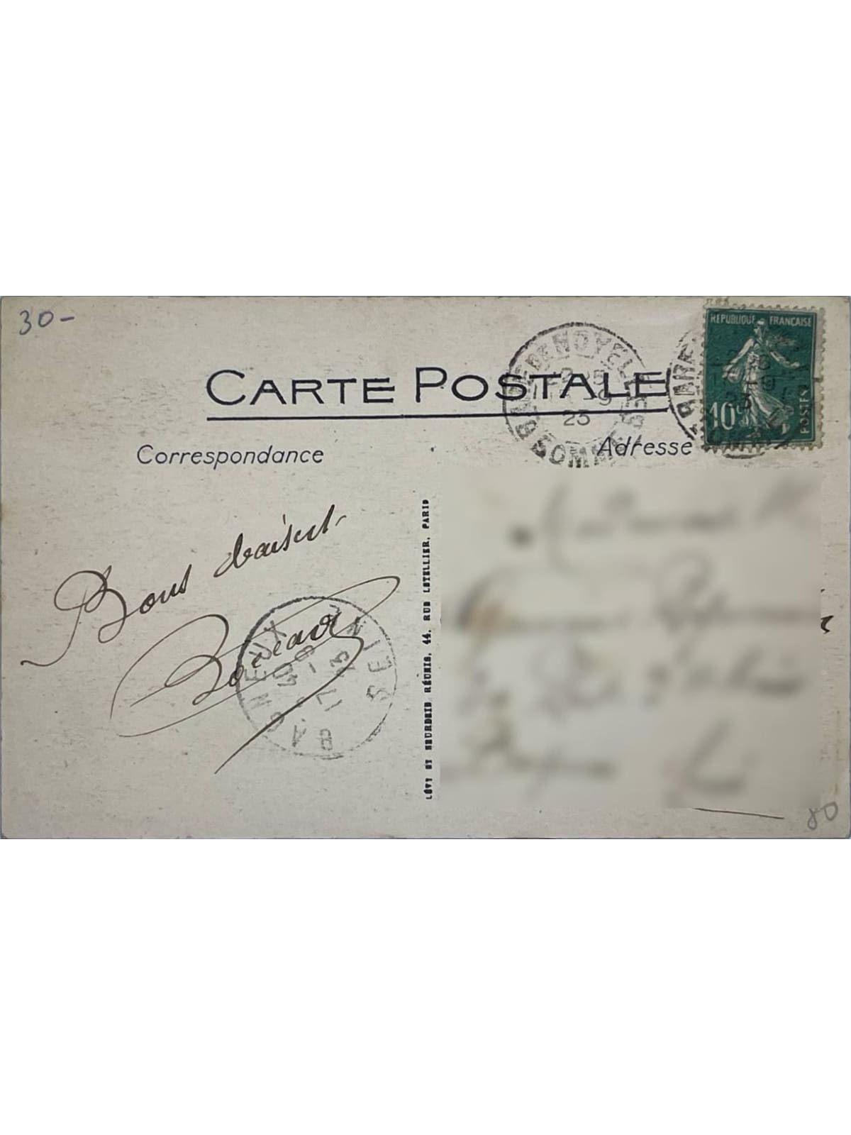 Verso de la carte postale