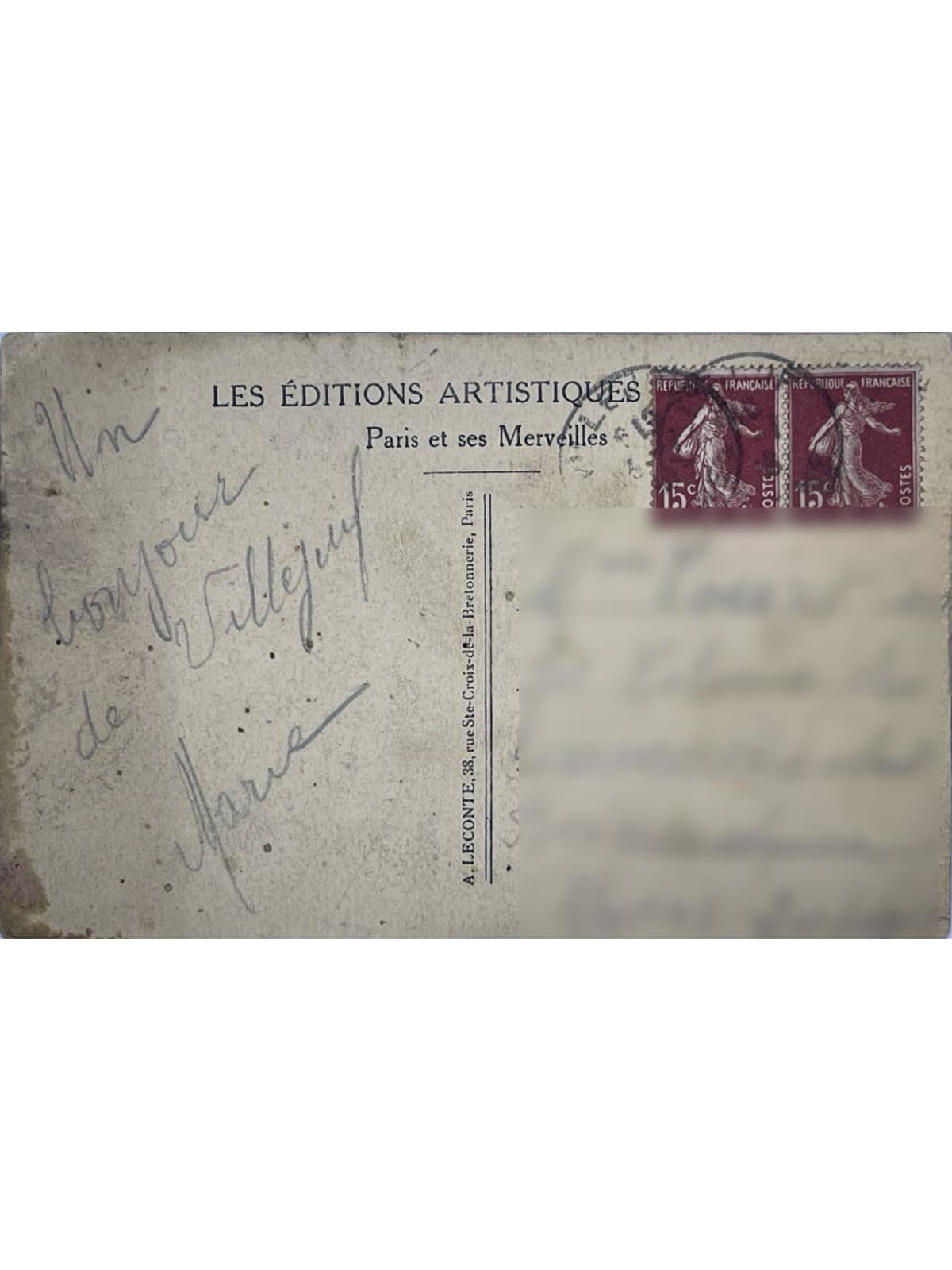Verso de la carte postale