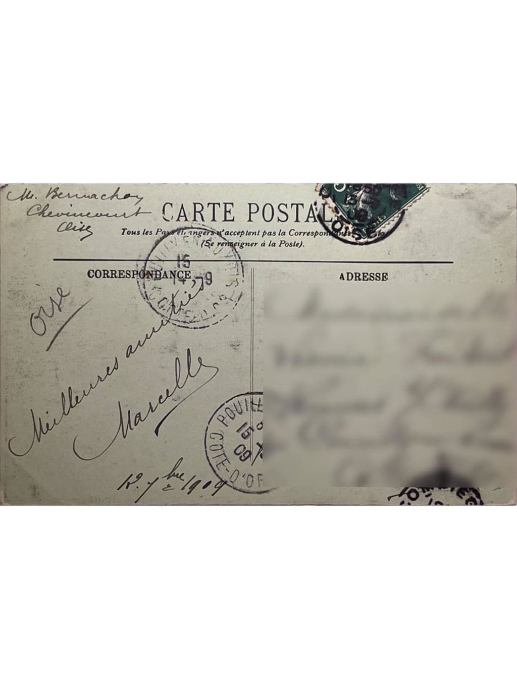 Verso de la carte postale