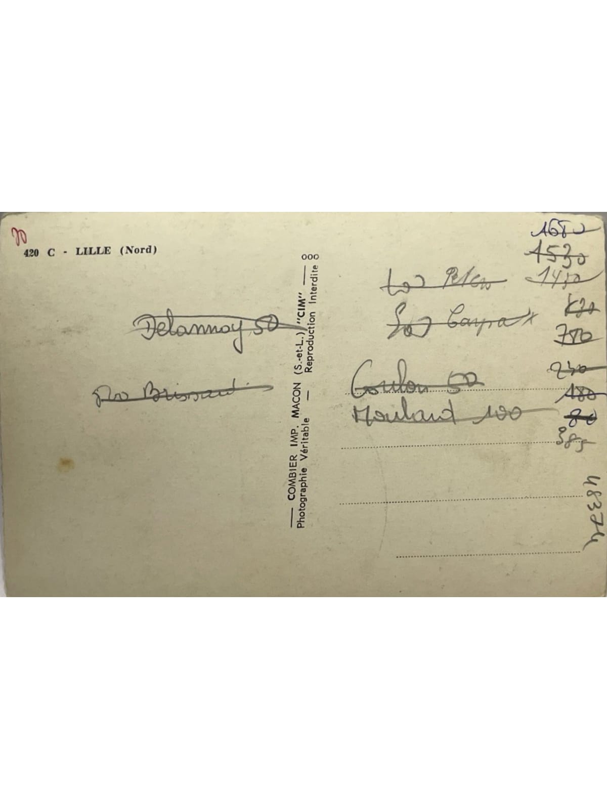 Verso de la carte postale