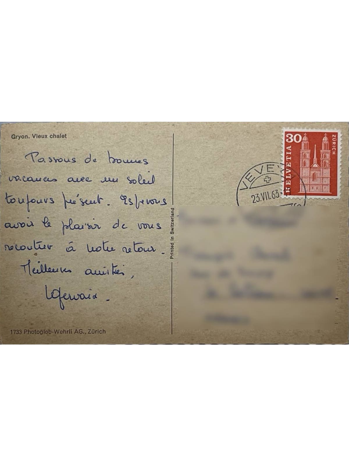 Verso de la carte postale