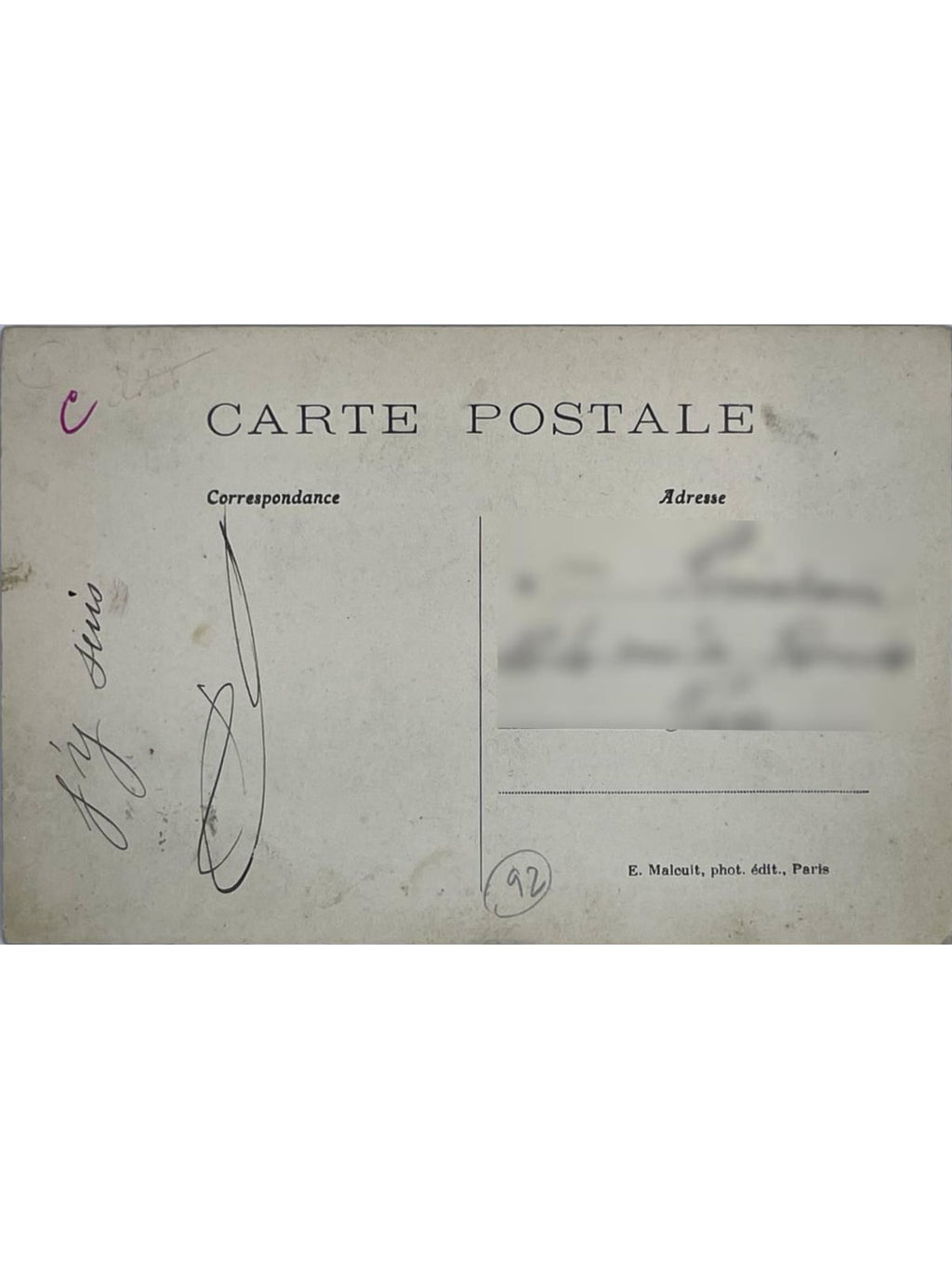 Verso de la carte postale