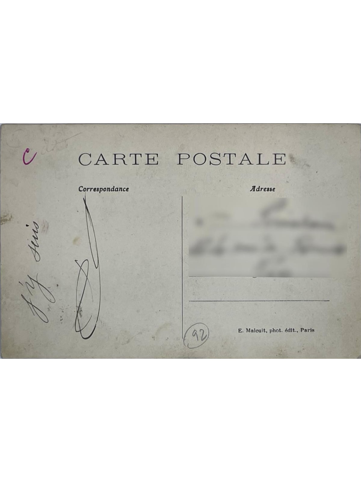 Verso de la carte postale
