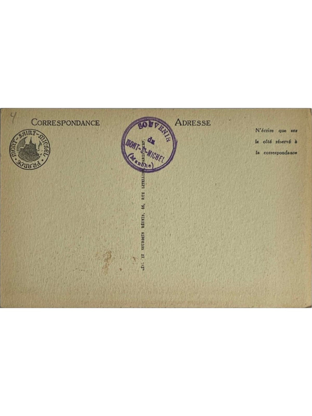 Verso de la carte postale