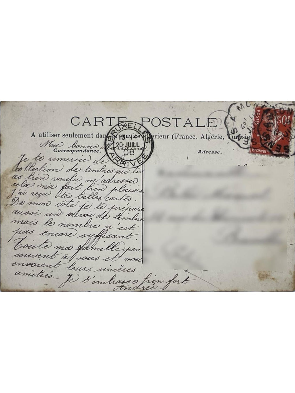 Verso de la carte postale
