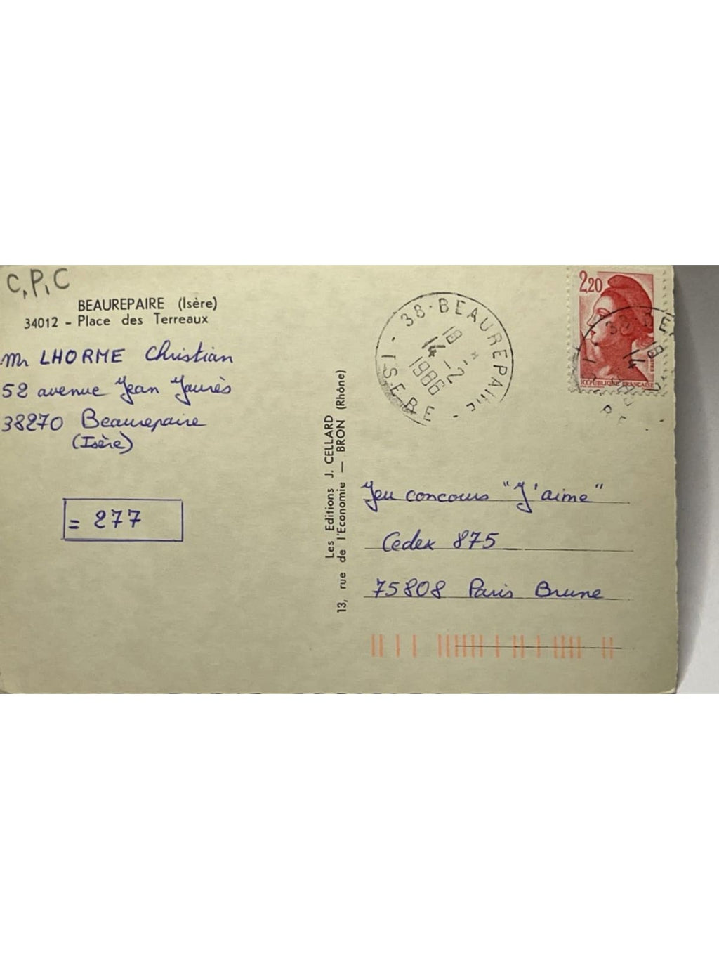 Verso de la carte postale
