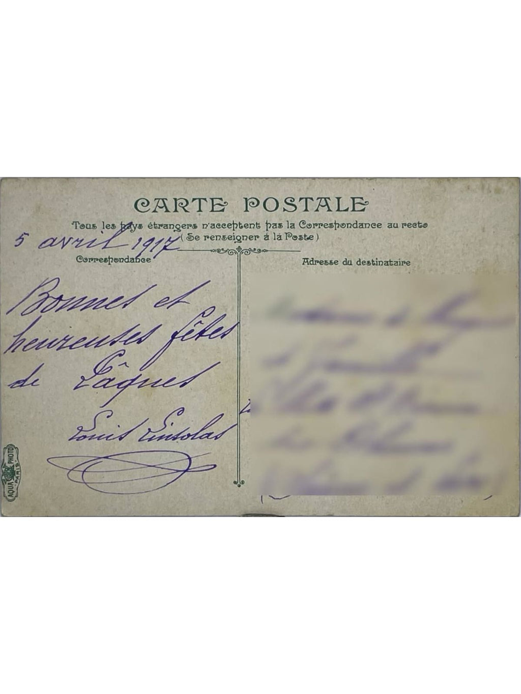 Verso de la carte postale
