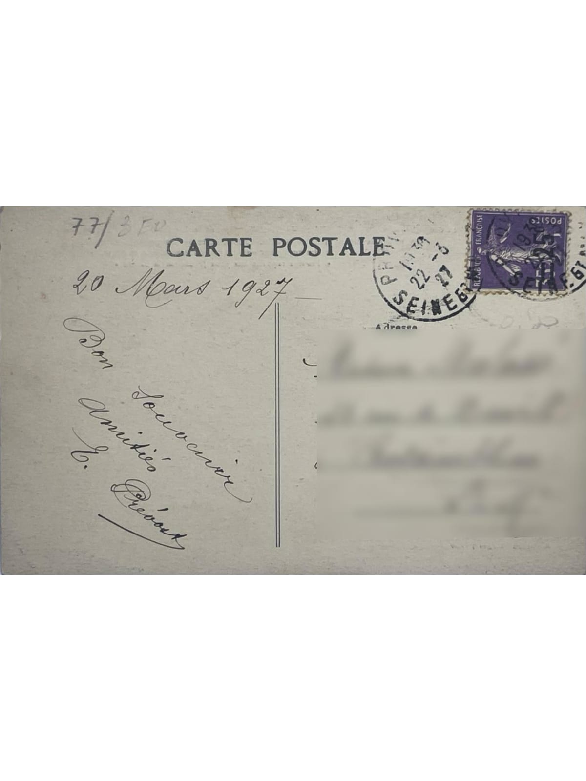 Verso de la carte postale