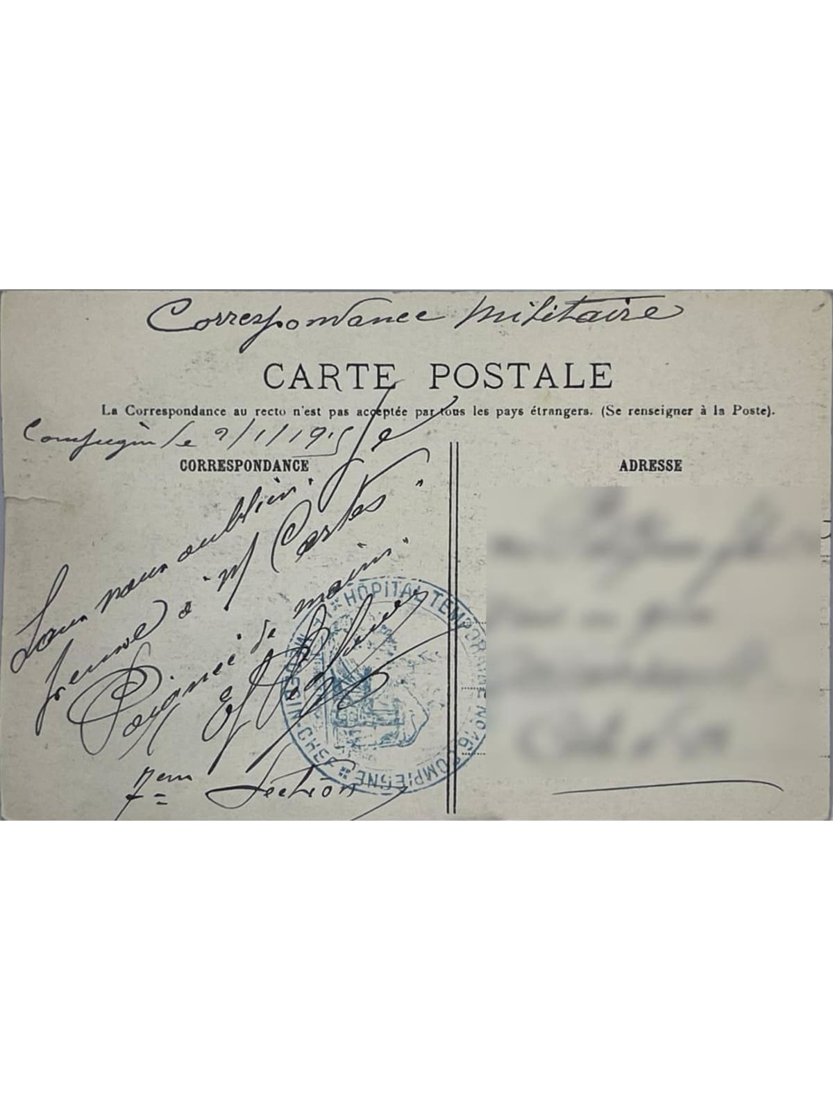 Verso de la carte postale