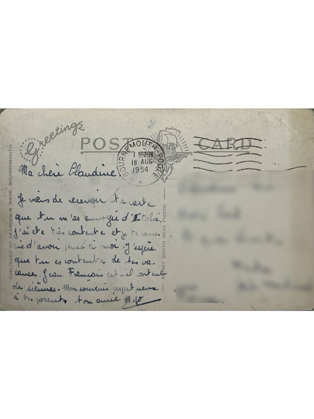 Verso de la carte postale