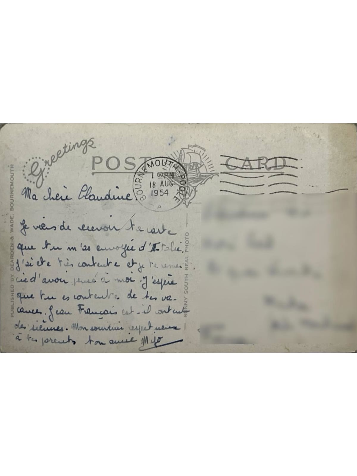 Verso de la carte postale