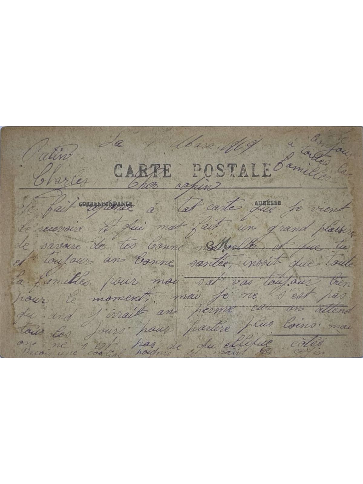 Verso de la carte postale