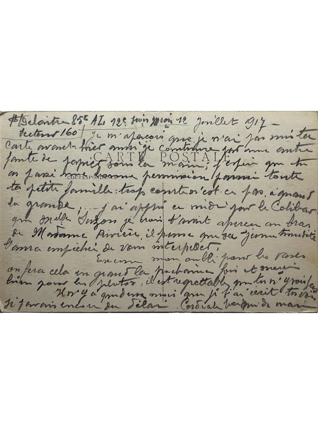 Verso de la carte postale