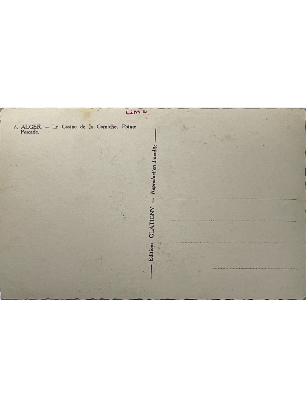 Verso de la carte postale