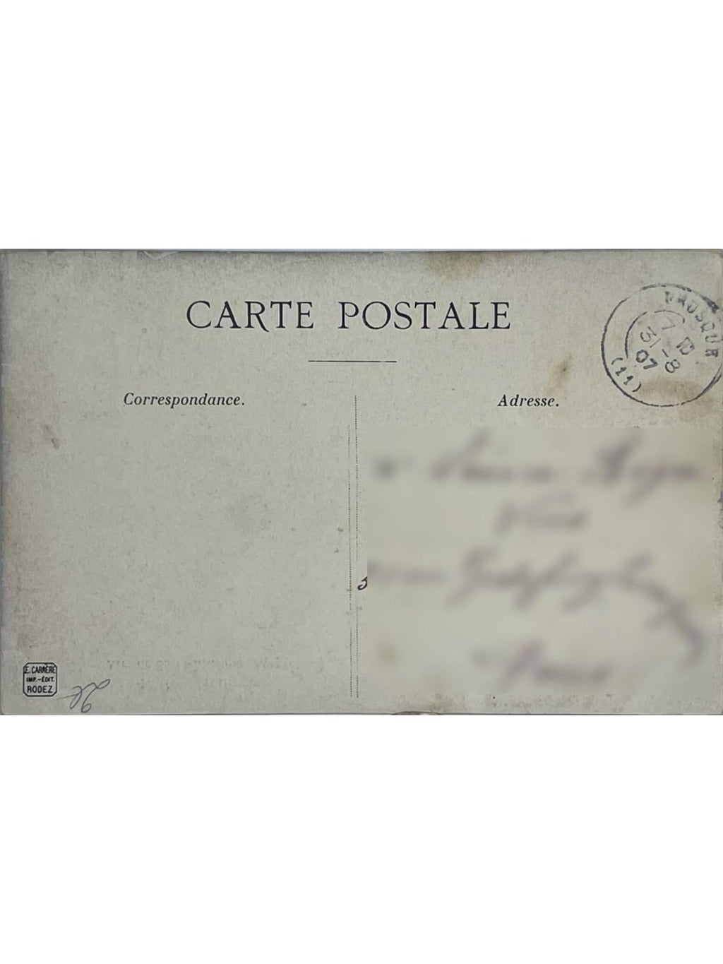 Verso de la carte postale
