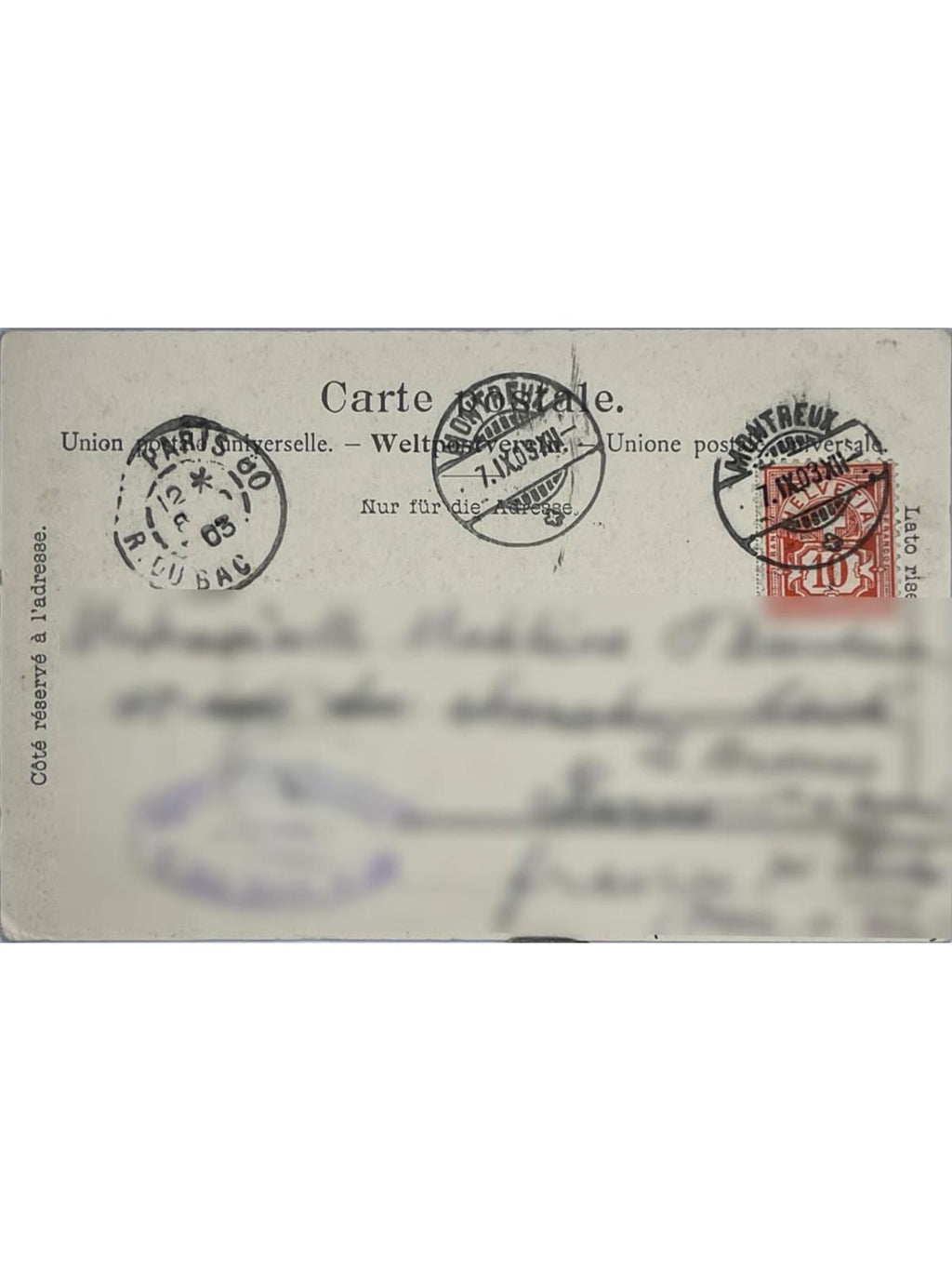 Verso de la carte postale