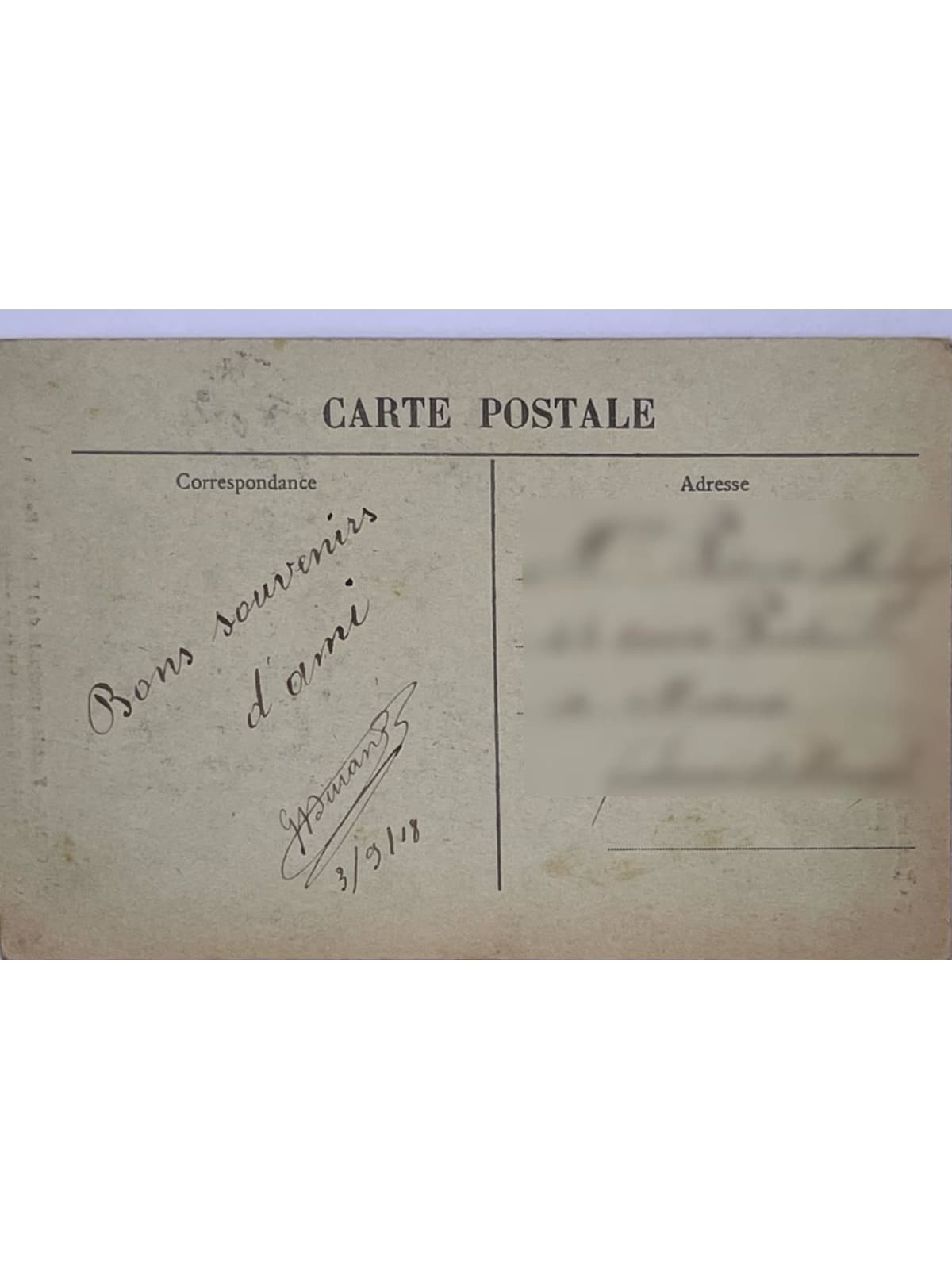 Verso de la carte postale