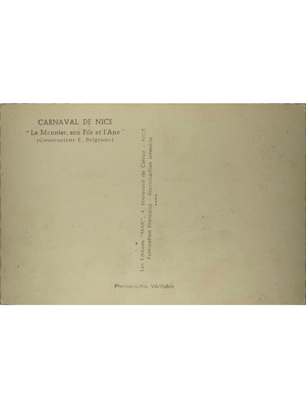 Verso de la carte postale