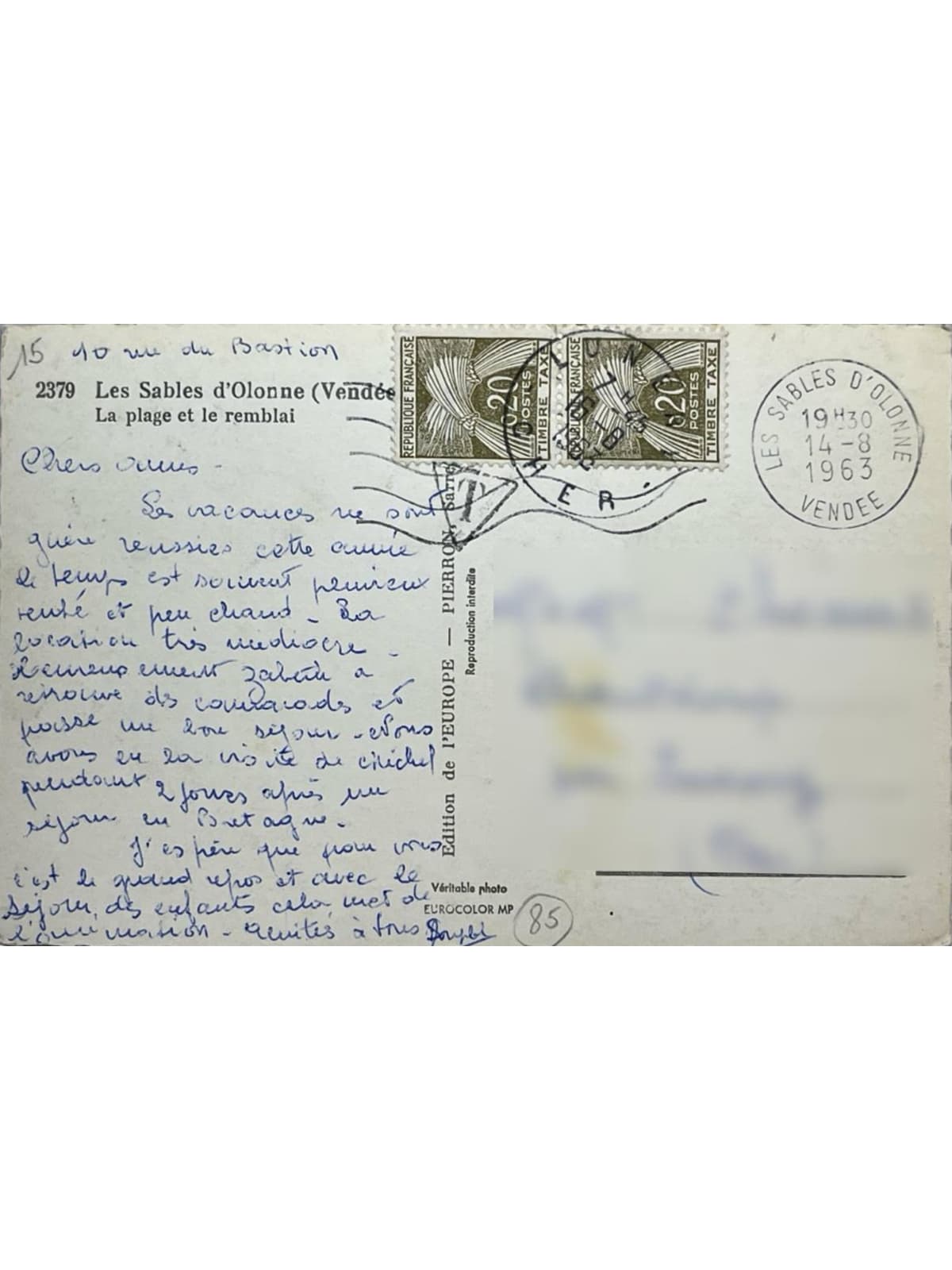 Verso de la carte postale