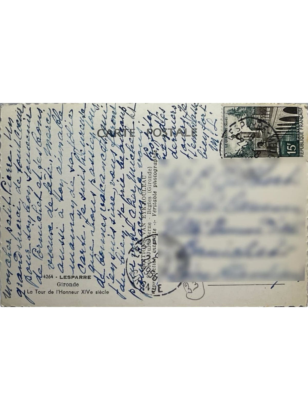 Verso de la carte postale