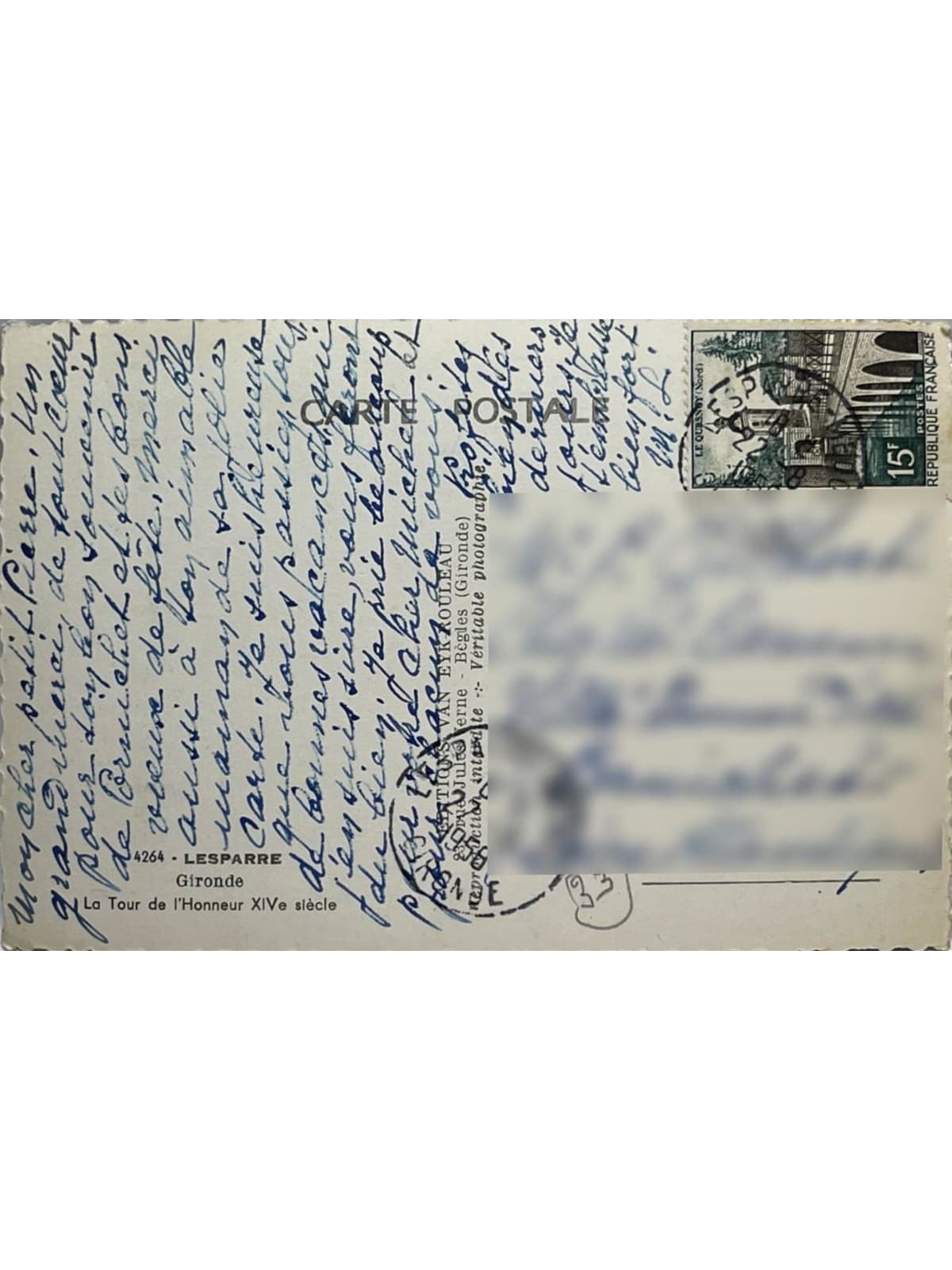 Verso de la carte postale