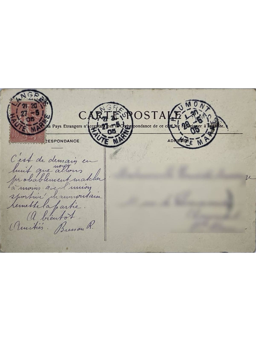 Verso de la carte postale