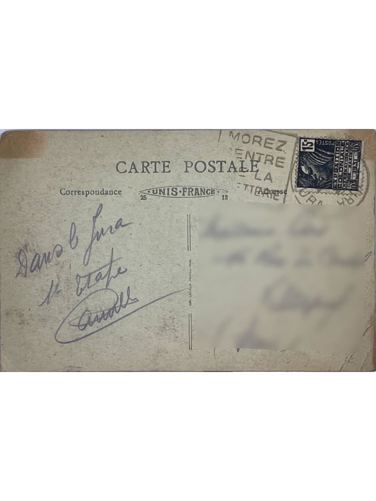 Verso de la carte postale