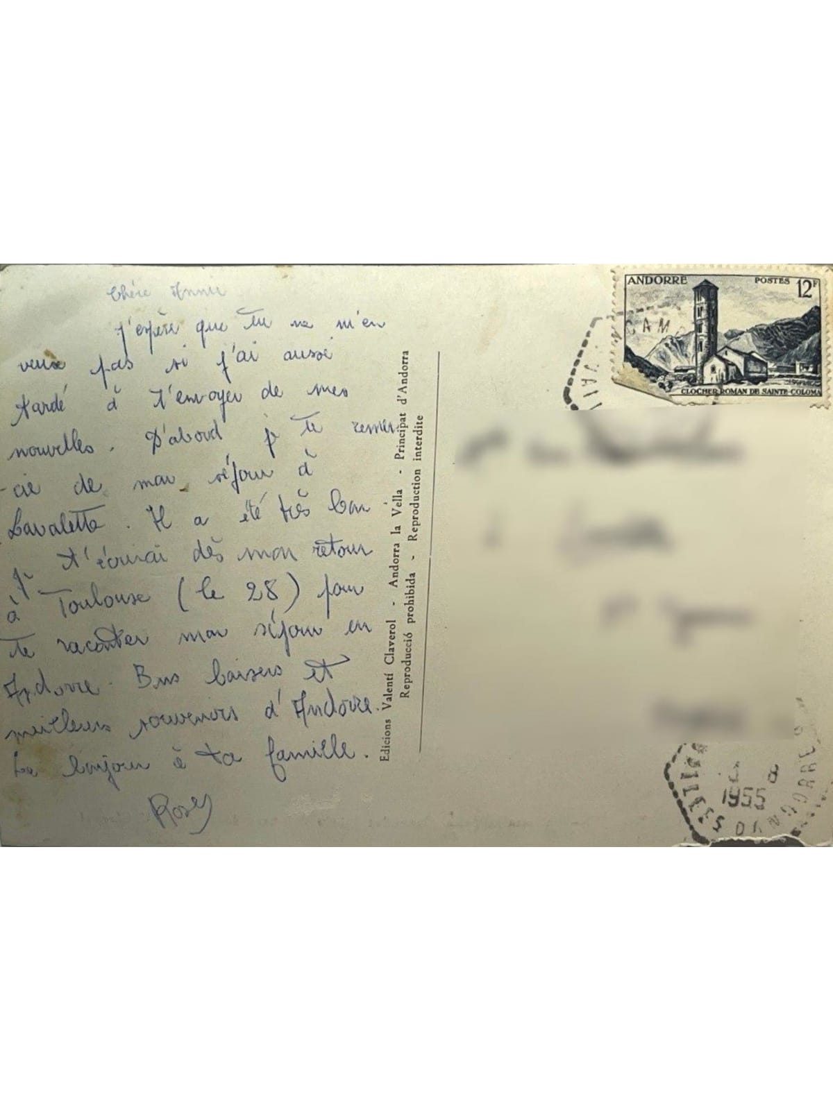 Verso de la carte postale