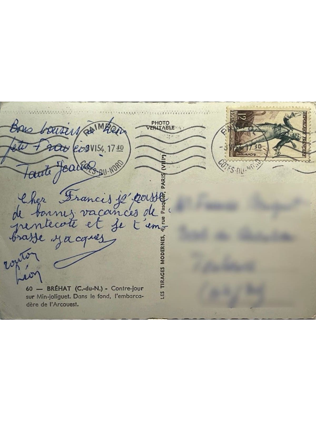 Verso de la carte postale